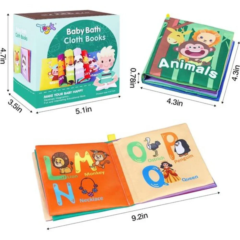 Baby Bath Books, Nontoxic Fabric Soft Baby Cloth Books, Early Education Toys